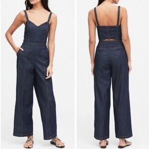 NWT BANANA REPUBLIC Dark Blue denim sweetheart neck wide leg 2P